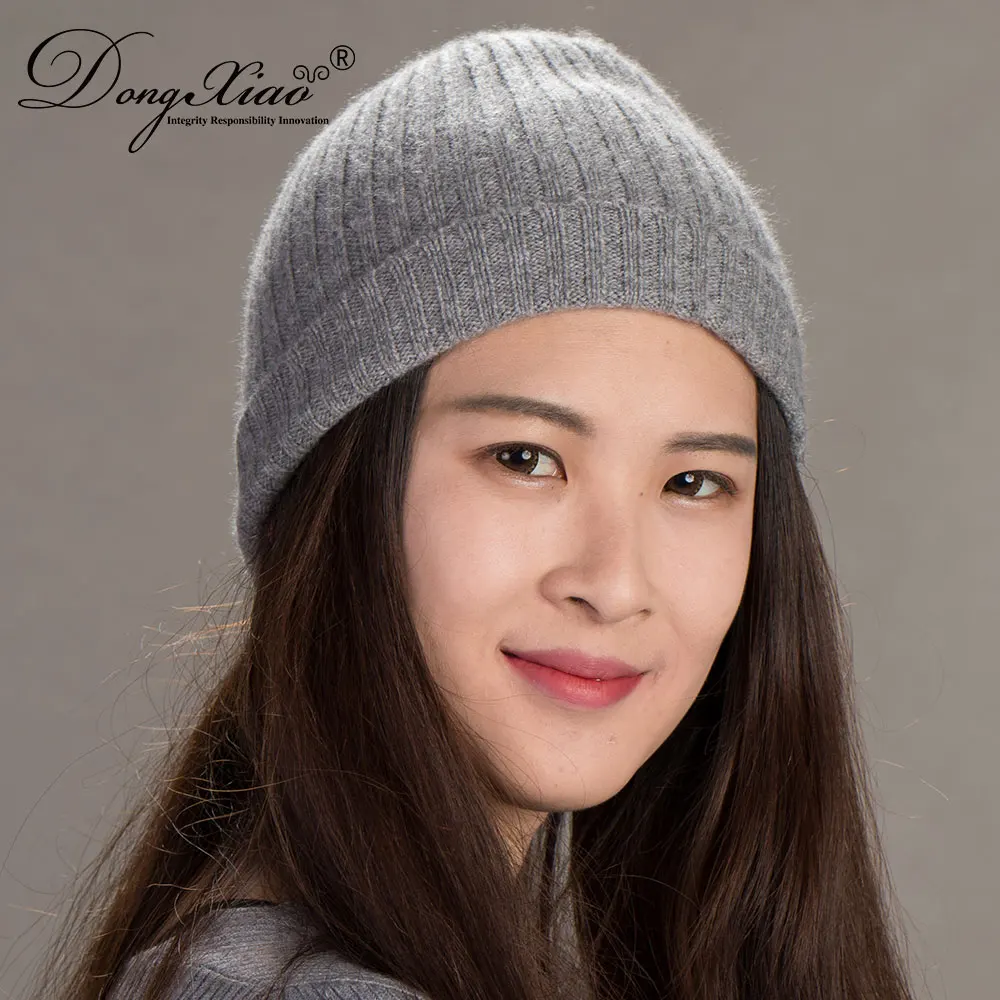 Rib Knitted Hat 100% Cashmere Winter Hats Women
