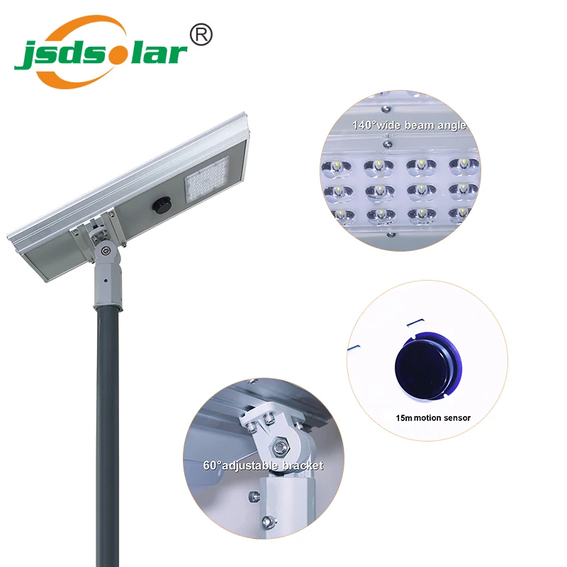 Jinsdon 30 Watt Integrated Solar Street Light IOT LORA Remote Control 30W Solar Street Light with Pole
