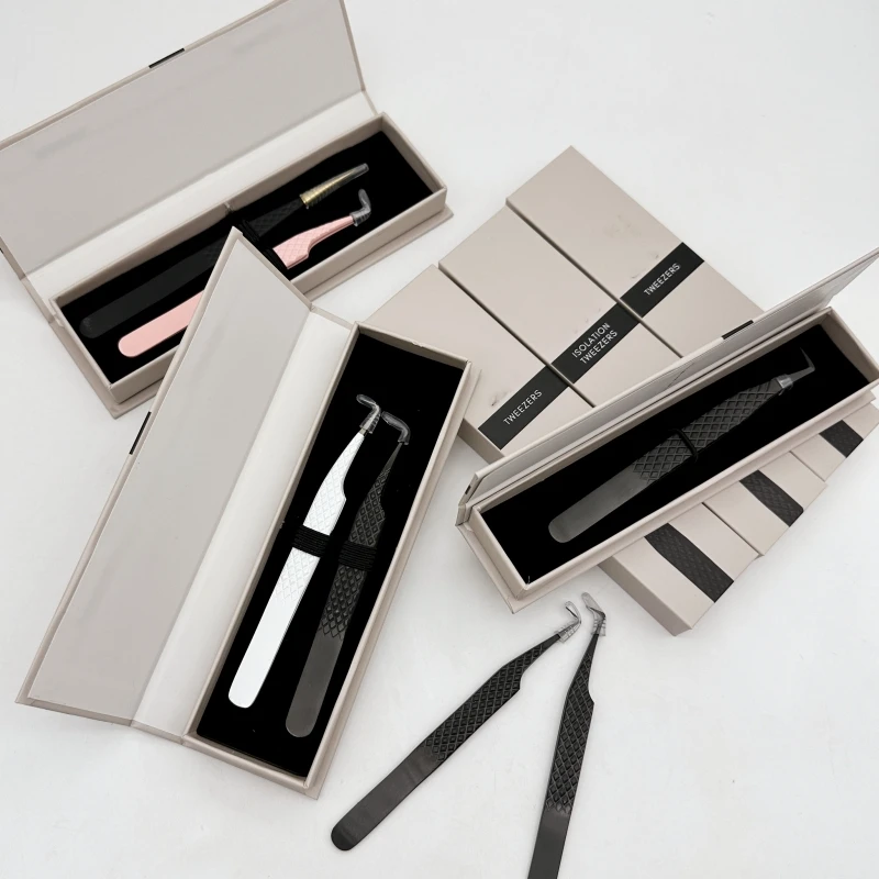 45 75 Degree Slim Thin Straight Volume Lash Tweezers Private Label Strong Hold Tweezer Fiber Tip Custom Lash Extension Tweezers