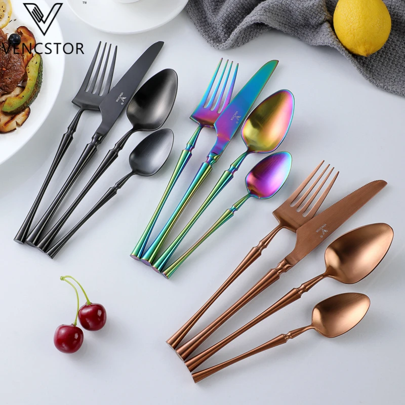 Titanium Matte Black Plated Cutlery Stainless Steel Flatware Set Silverware For Sale