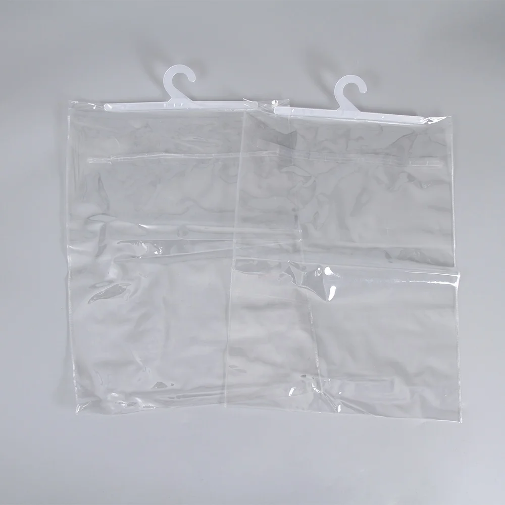 Custom Logo Waterproof Transparent Pvc Gift Zipper Packing Bag With Plastic Hanger