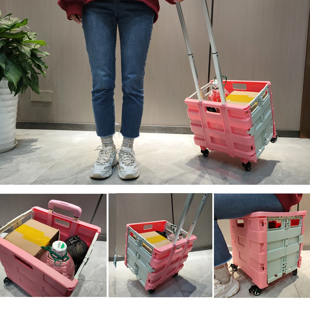 Portable Collapsible Mini Foldable Folding Supermarket Plastic Shopping Hand Trolley Cart