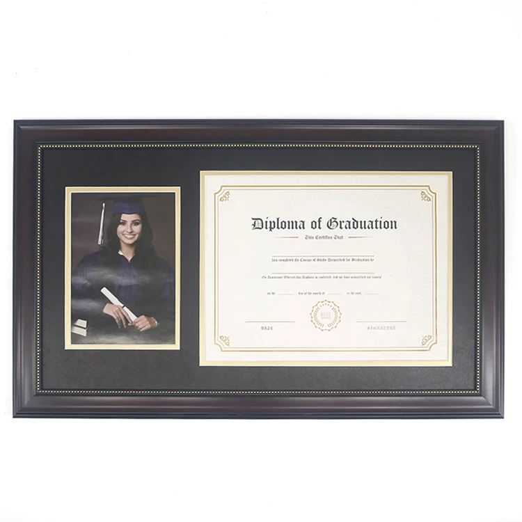 Eco-friendly Customized 5x7 A4 7x9 Gold Bead Graduation Diploma Photo Picture Frame with Double Matting for Graduation Gifts