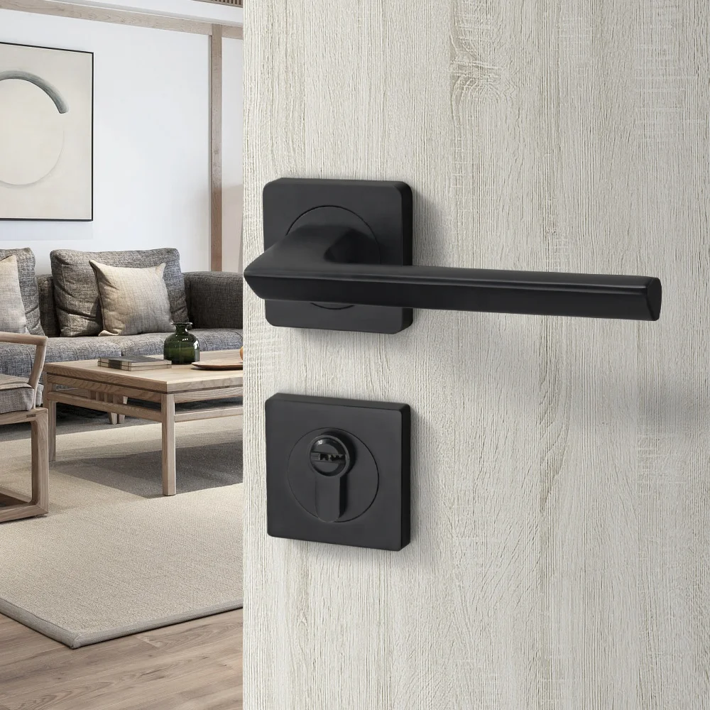 Yonfia A8231R10 matt black solid aluminium interior door handles home bedroom mortise lever door handle black for wood door