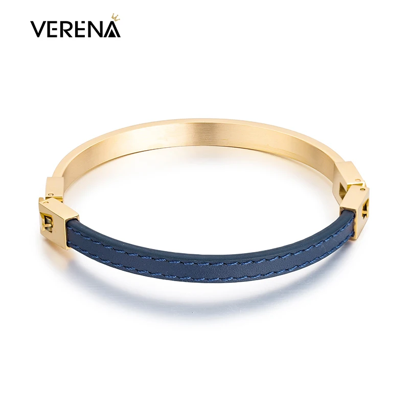 
Interchangeable Customizable Stainless Steel Genuine Leather Bracelet Bangle For Women 