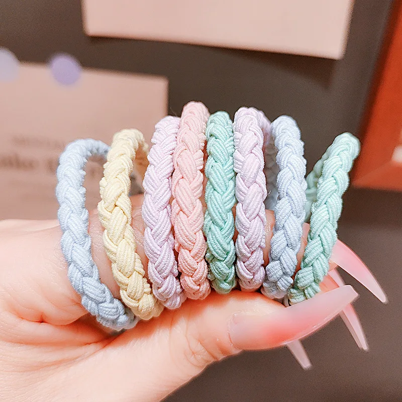 BELLEGIRL wholesale free sample fashion hair bands for women kids multi solid high quality polyester elastic twist hair ties
