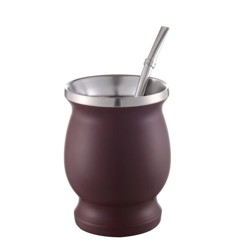 Черный чай Yerba Mate с двойными стенками из нержавеющей стали Набор чашек соломинкой