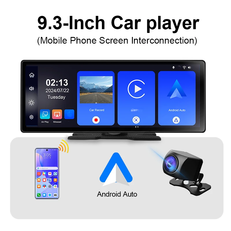 10.26 inch Wireless Stereo Multimedia Player, Touch Screen IPS Carplay and Android Auto , 4K Dash Cam with Navigator
