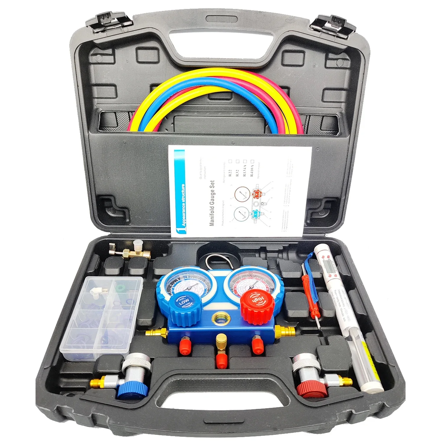 FOR R134 R22 R404A R407C Double Valve Pressure Gauge Car Air Conditioning Refrigerant Freon Seal Rings Diagnostic Repairing