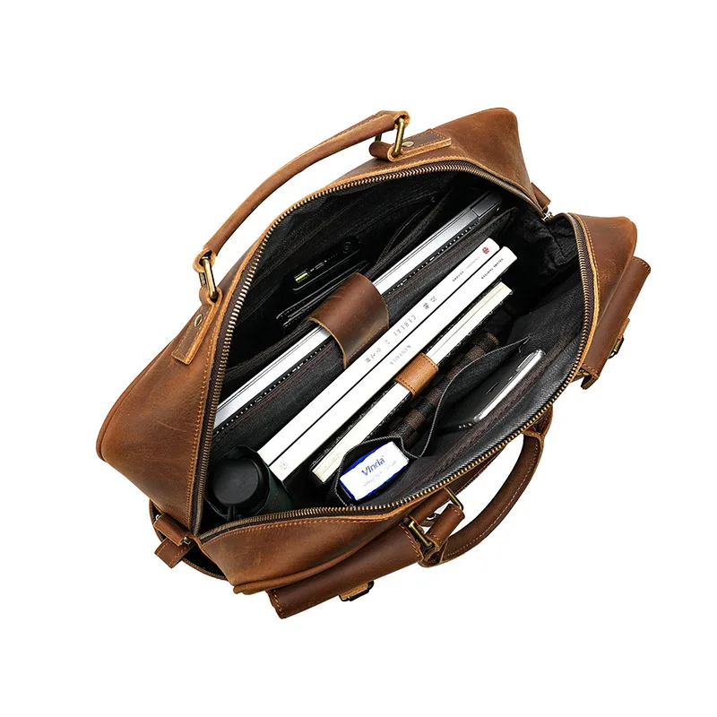2024 New 18 Inch Vintage Handmade Office Laptop Briefcase Crossbody Bags Mens Satchel Genuine Leather Messenger Bag Men