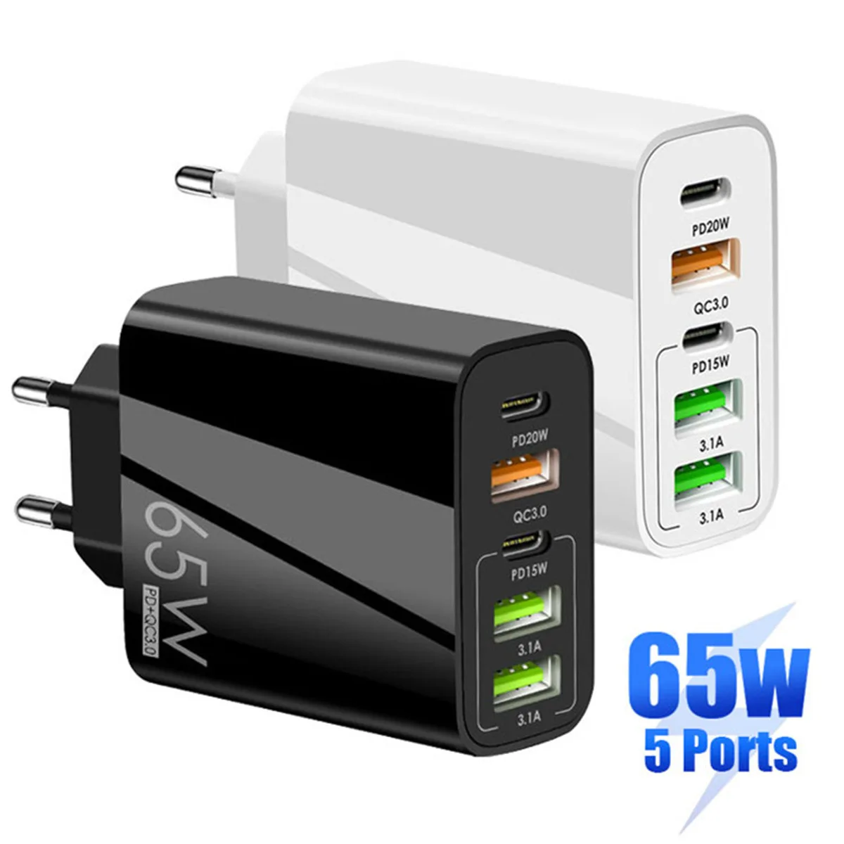 65W 5Ports USB+PD QC3.0 Charger Type C PD Quick Charge 3.0 Adapter For iPhone 14 Pro max 12 11 13 for Samsung