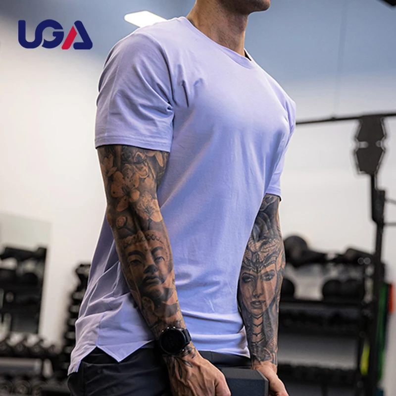 95% cotton 5% spandex gym wear custom private logo t shirt sports apparel plain blank Fitness Mens T Shirt