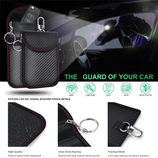 Waterproof Carbon Fiber RFID Blocking Key Fob Signal Blocking Faraday Cage Protector Nano Car Keyfob Bag Pouch