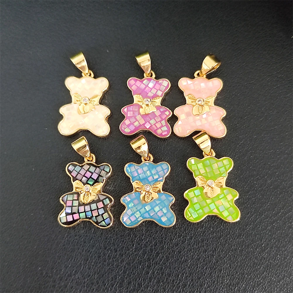 2024 High Quality 18K Gold Plated Bear Shape Unique Design Mother of Pearl Handmade Jewelry Abalone Shell Pendant Accessories