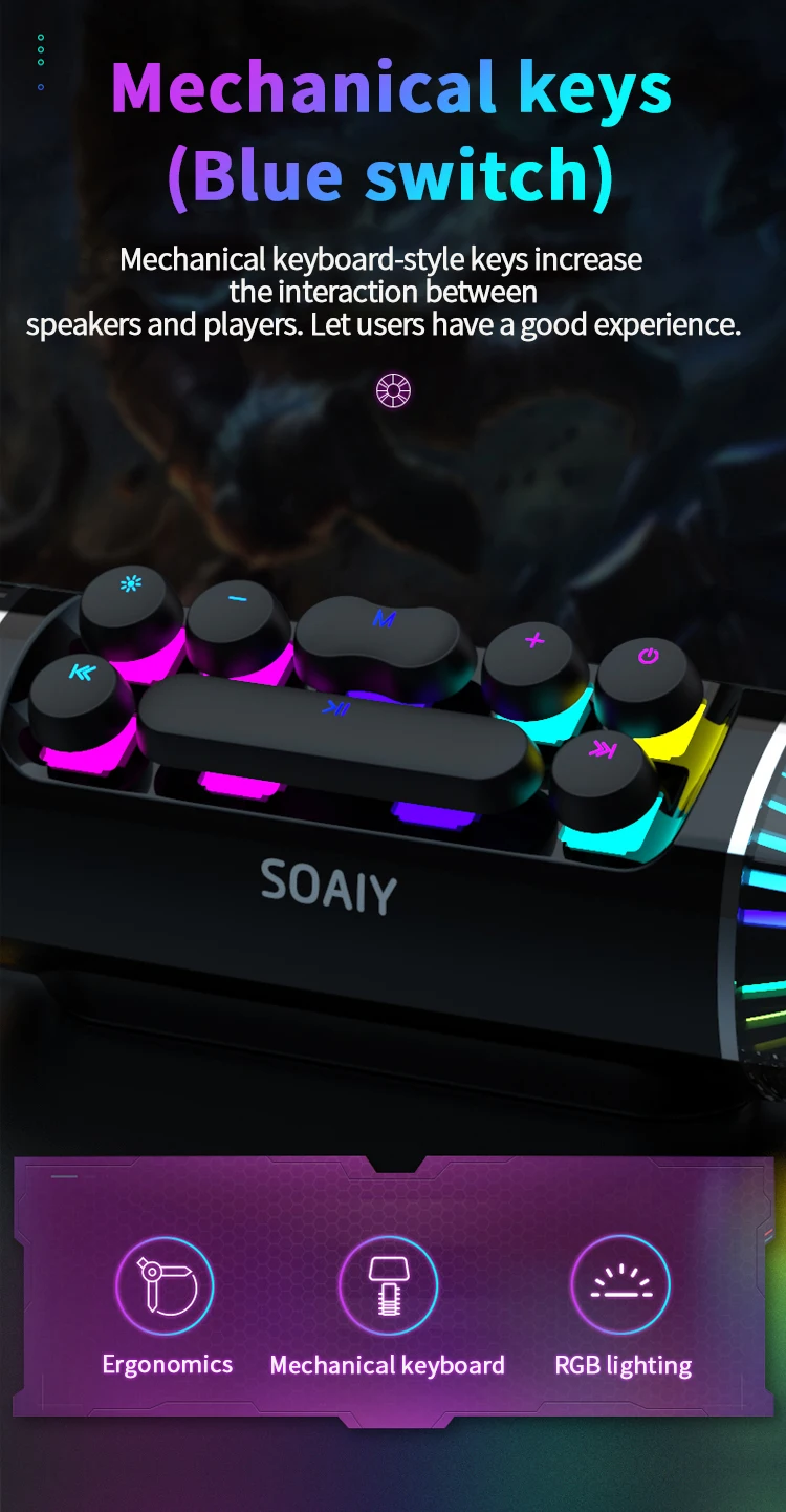 SOAIY Sh19s Hifi Stereo Surround Sound Subwoofer Speaker Rgb High Color Gamut Bt Wireless Gaming Speakers