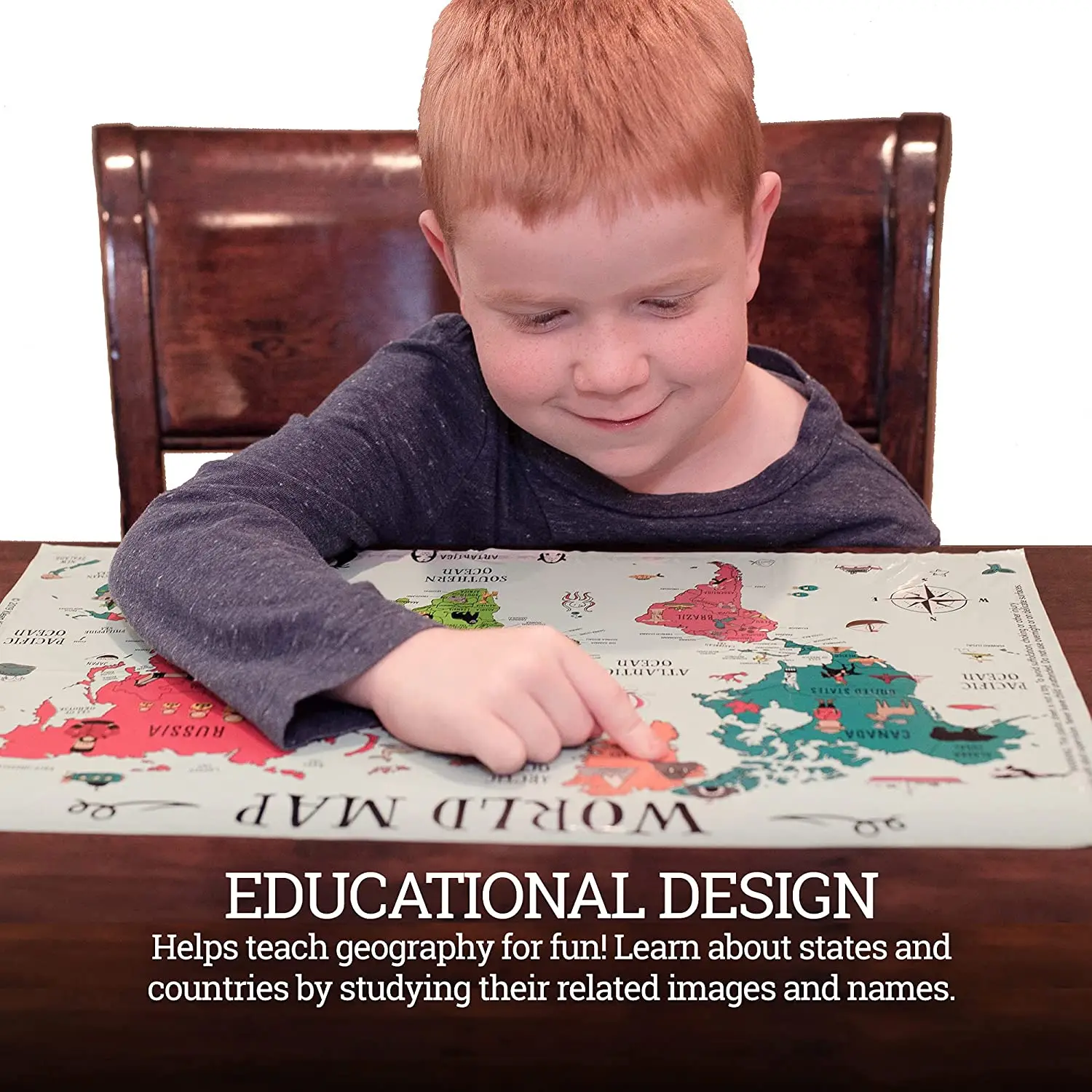 BPA-Free 4 Extra Self Adhesive Sticky Kids Placemat Disposable Map Pattern Toddler Plastic Table Mat For Table Top