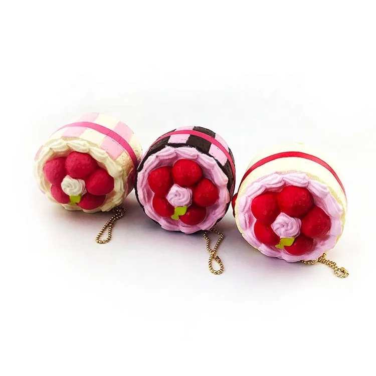 
Wholesale PU foam strawberry cake food cafe de n squishy frog slow rising toys for kids. 