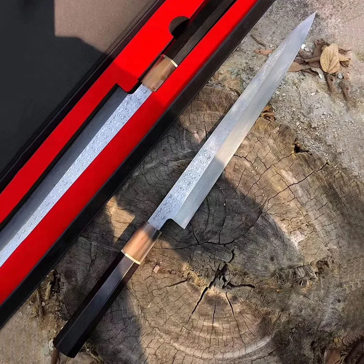 
Рыболовный нож с ручкой из черного дерева, импортная кованая Дамасская НЕОБРАБОТАННАЯ сталь, импортная кованая НЕОБРАБОТАННАЯ Дамасская сталь, легко чистится 