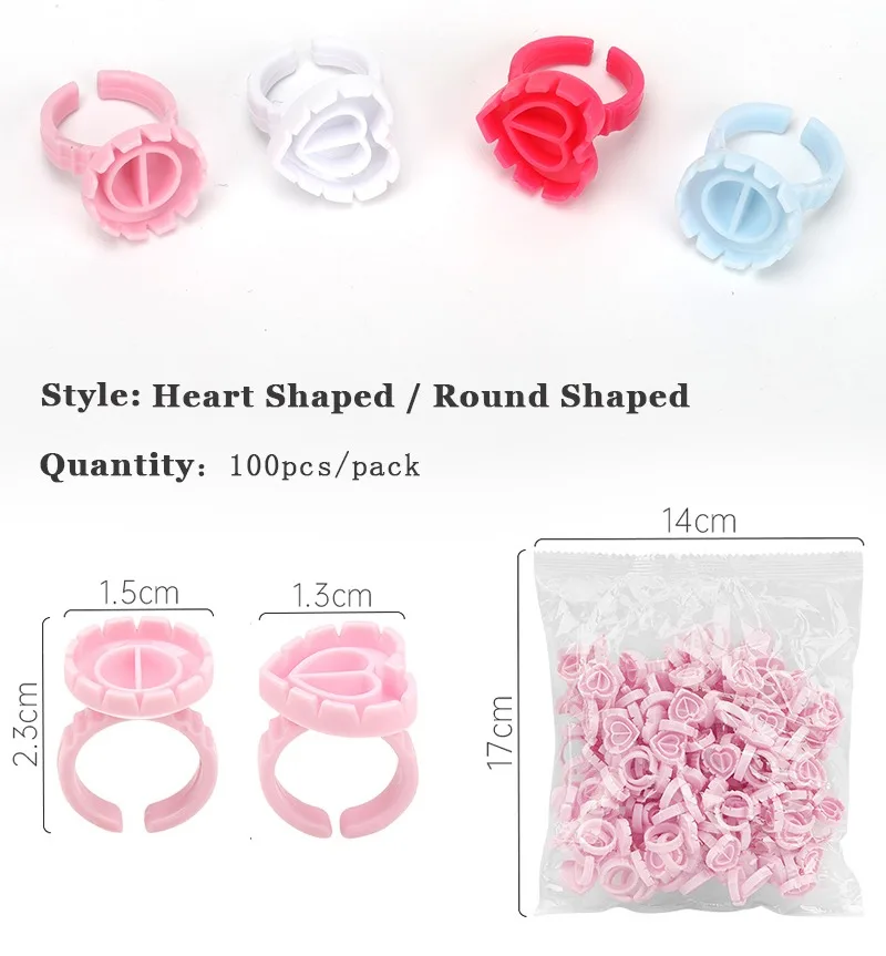 Wholesale Eyelash Glue Holder 100pcs/pack Plastic Disposable Eyelash Extension Glue Heart Shape Plastic Eyelash Glue Ring