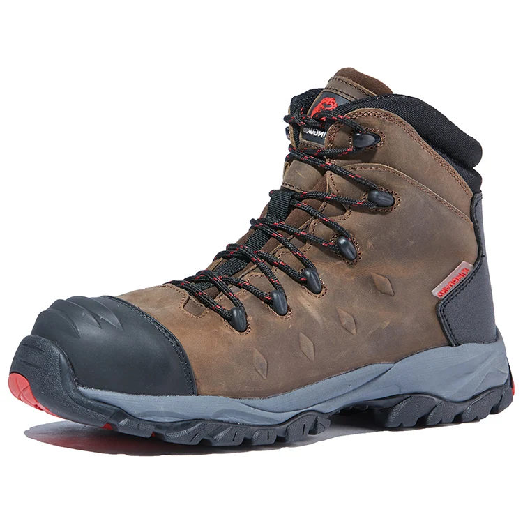 Crazy Horse Leather Anti-Static Composite Plate Anti Slip Mid Ankle Brown Oil Worker Safety Shoes