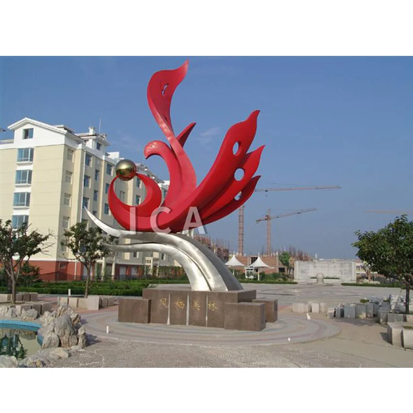 Outdoor  Decoration Red  Metal Garden Art Stainless Steel Abstract Sculpture