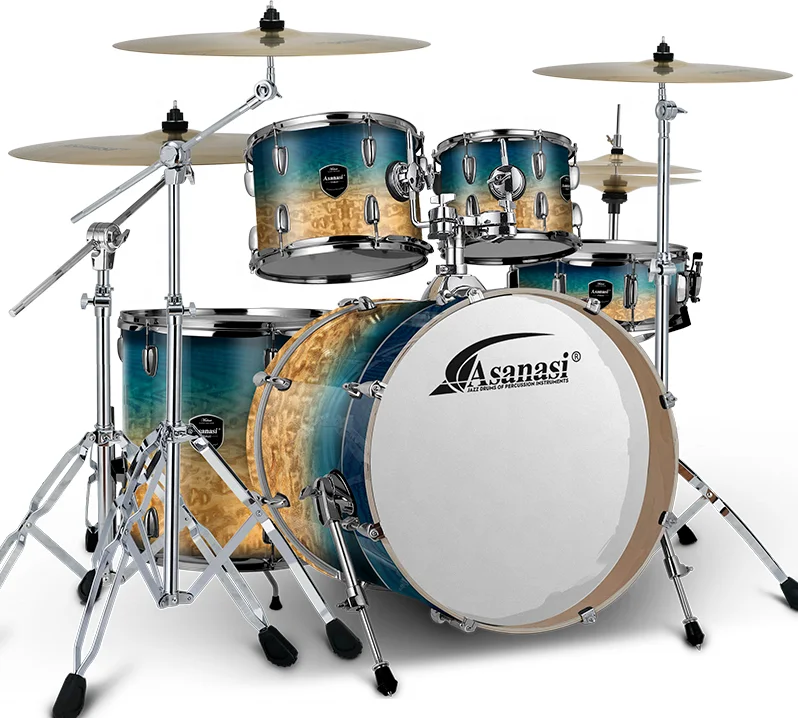 High Quality Professional Drum Set Percussion Instruments 5 Drums 4 Cymbals OEM Double Skin Aspen Wood 76*59*62cm BF301-5 CN;TIA