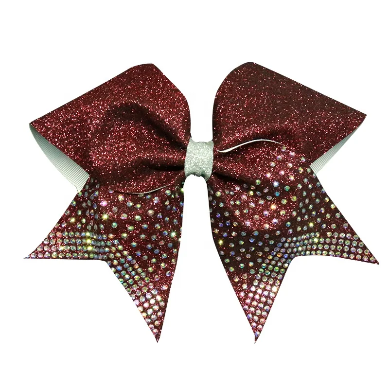OEM Wholesale High Quality Wine Red All Star JoJo Siwa Hair Bows Competition Cheerleading Hair Bow Glittery Bling