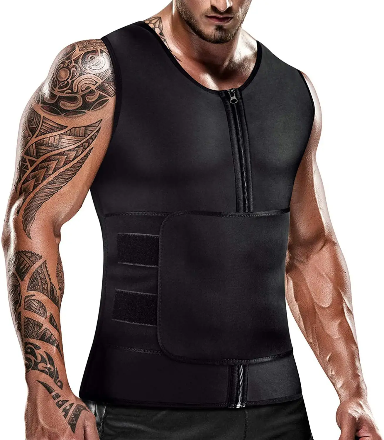 Mens Waist Trainer 2 in 1 Belt Workout Hot Neoprene Body Shaper Fitness Tank Tops Home Gym Sauna Suit Sweat Vest