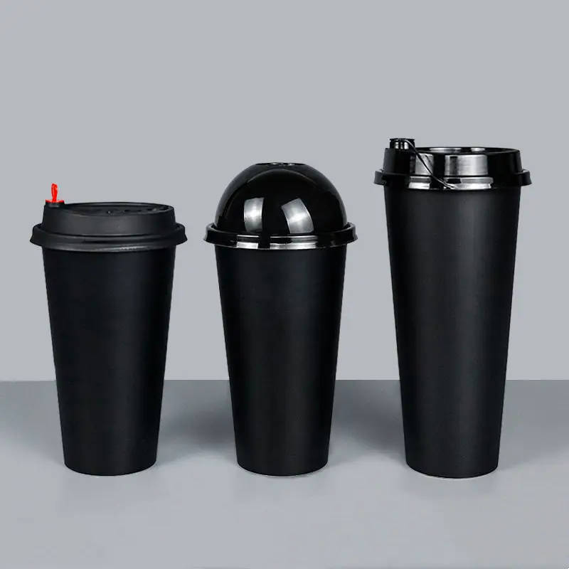 Hot Selling Custom Logo OEM black plastic 90mm hard PP disposable clear plastic cup with dome lid