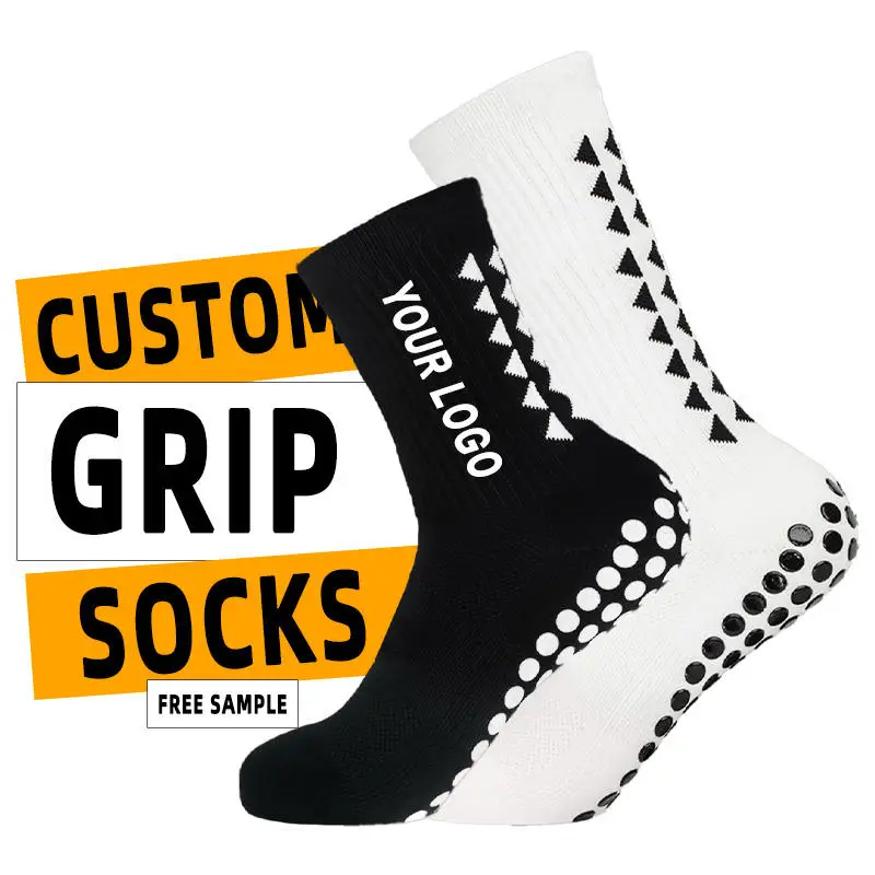 wholesale Custom Logo Athletic Men Sport Crew Grip Socks Anti Slip Football Socks Grip Soccer Socks For Men