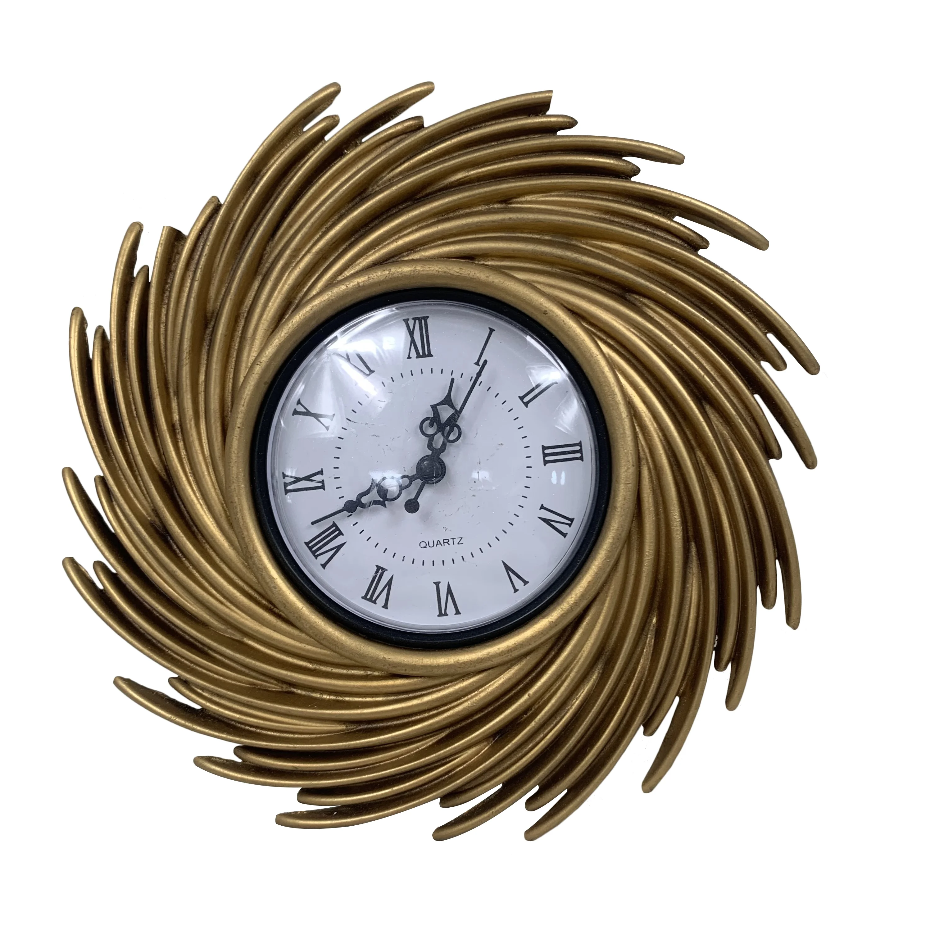 Custom Antique Home Decor Gold Round Hanging Decoration Resin Wall Clock For Living Room