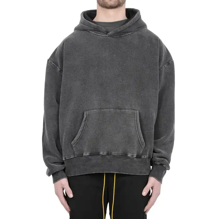 High quality 100% cotton acid washed hoodie High Street Series Washing old sweater stone washed vintage hoodie