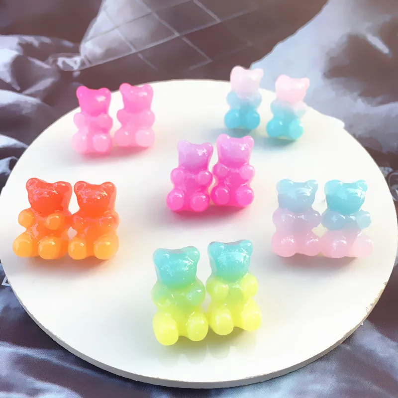 Girls Kids Adorable Resin Gummy Bear Earrings Cute Colorful Animal Teddy Jelly Bear Stud Earrings For Ladies
