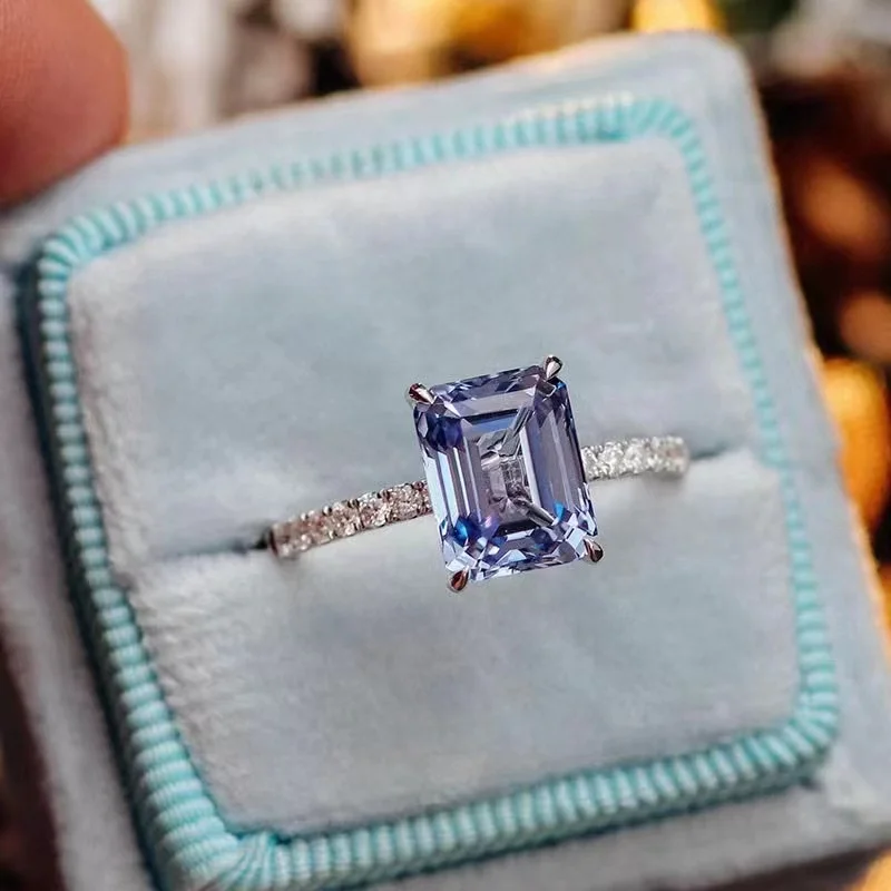 Custom 14k Gold Emerald Cut Gemstone Rings 4CT Lab Sapphire Ring