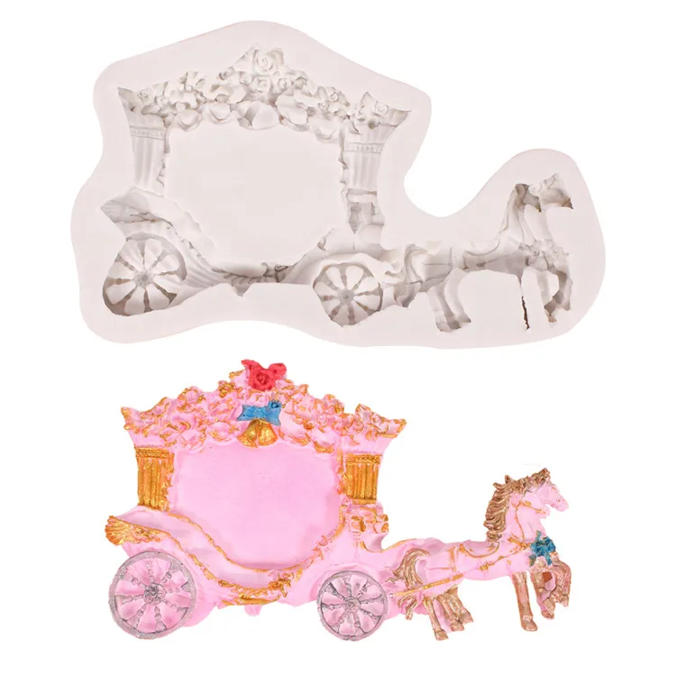 
3D Romantic Wedding Horse Carriage Silicone Mold Sugarcraft Fondant Cake Decorating Gumpaste Tools Candy Chocolate Mould 