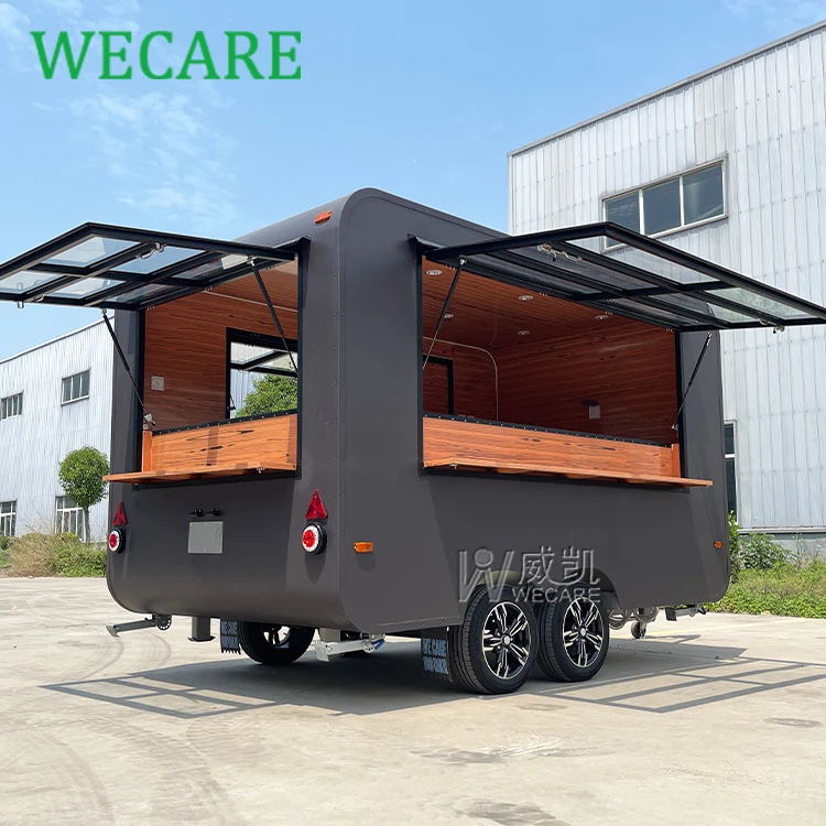 WECARE Mobile Iced Coffee Truck Fully Equipped Refrigerator Restaurant Car Custom BBQ Pizza Fast Food Trailer with Full Kitchen