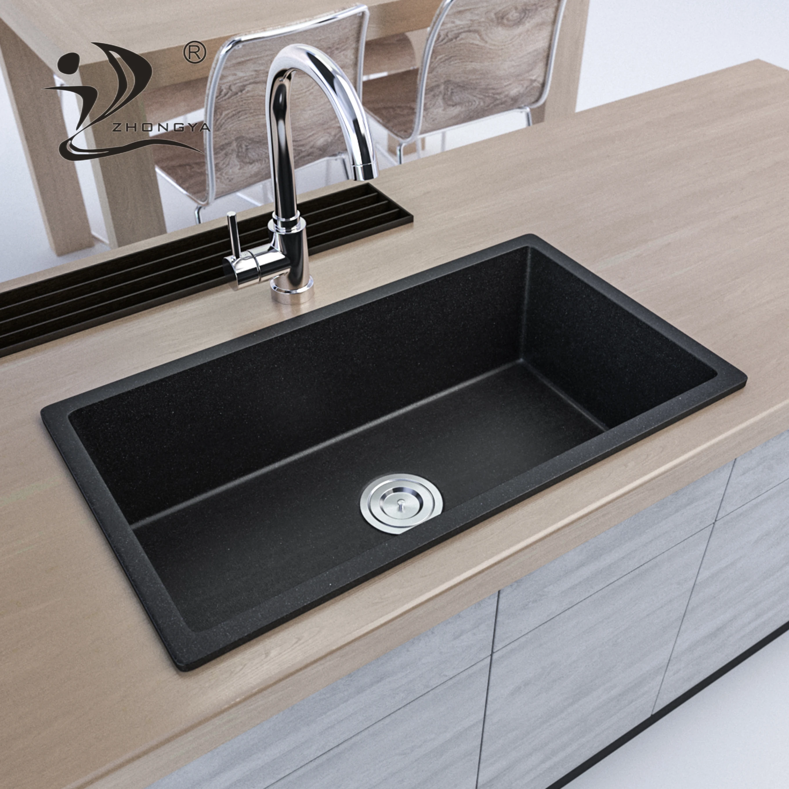 ZHONGYA Manufacturers wholesale cheap modern  Rectangle undermount quartz kitchen sink