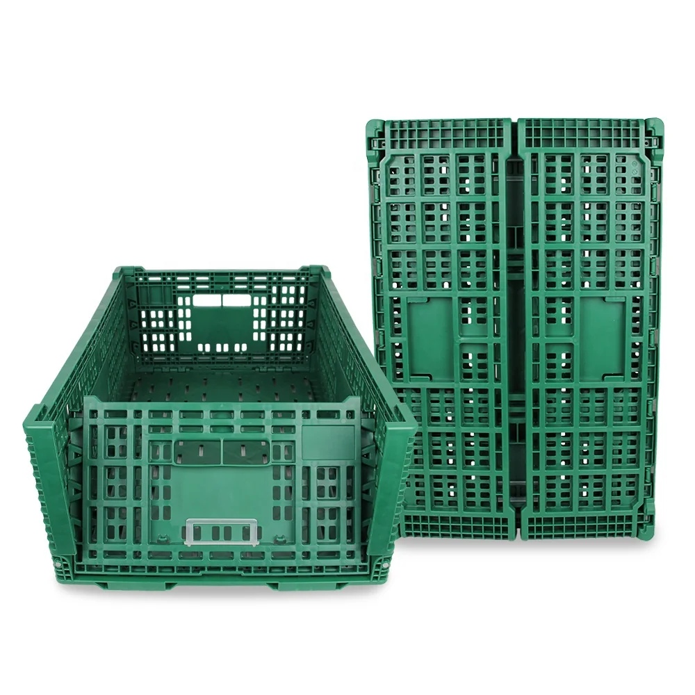 supermarket collapsible hard plastic storage fruit foldable vegetable egg transport basket bins crate with holes for sale