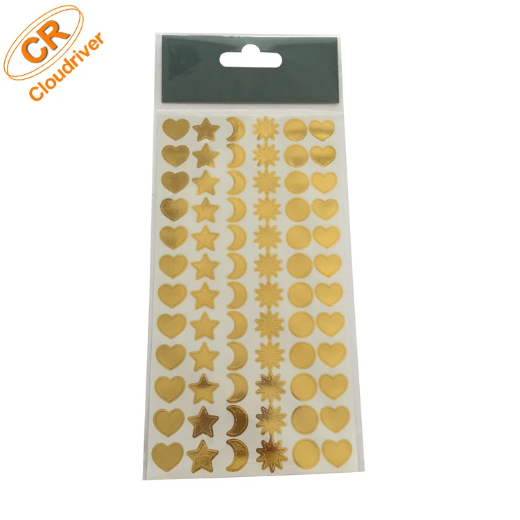 Custom Star Moon Shaped Gold Foil Stamping Sticker Reward Labels Hot Stamping Foiled Sticker Icons