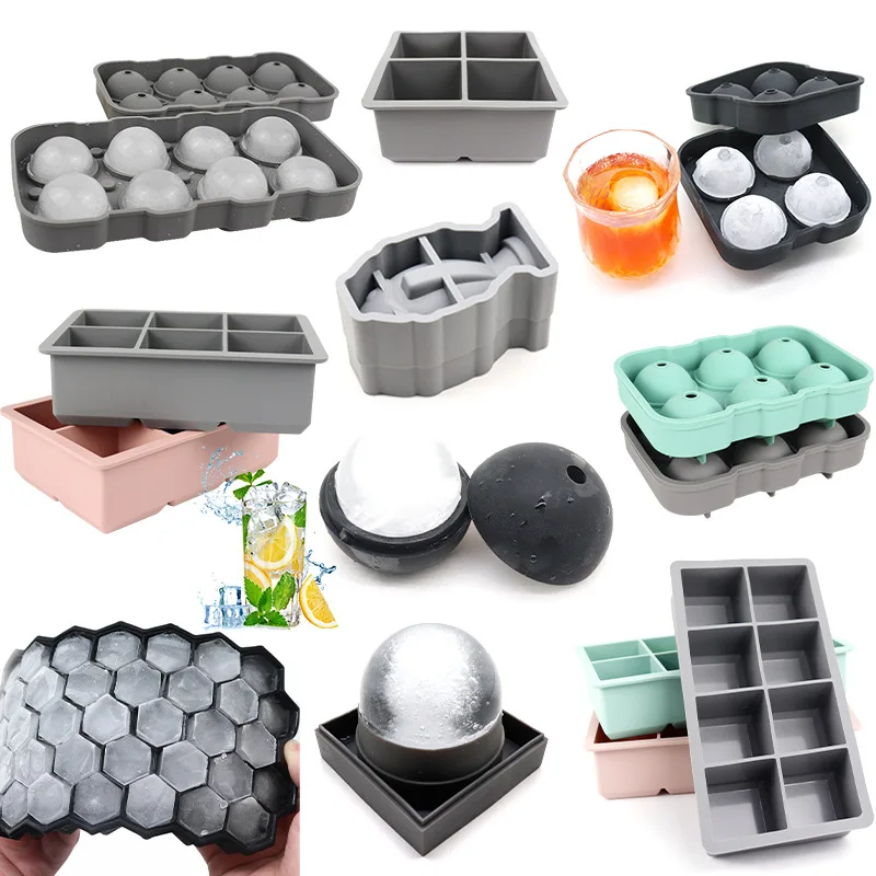 Customized Summer Commercial Eco-Friendly Silicone Rubber Ice Cube Grinding Tool Food Grade Milk Tea Ice Grid Lid Ice Ball Mold