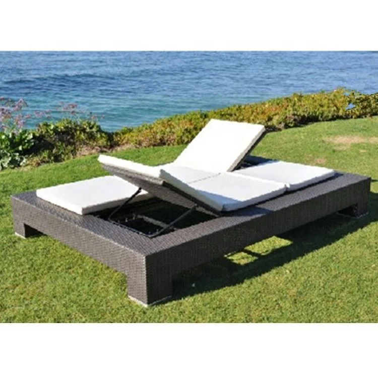 Couple Big Size Outdoor Daybed Sunbed All Weather Garden Rattan Furniture Sun Bed
