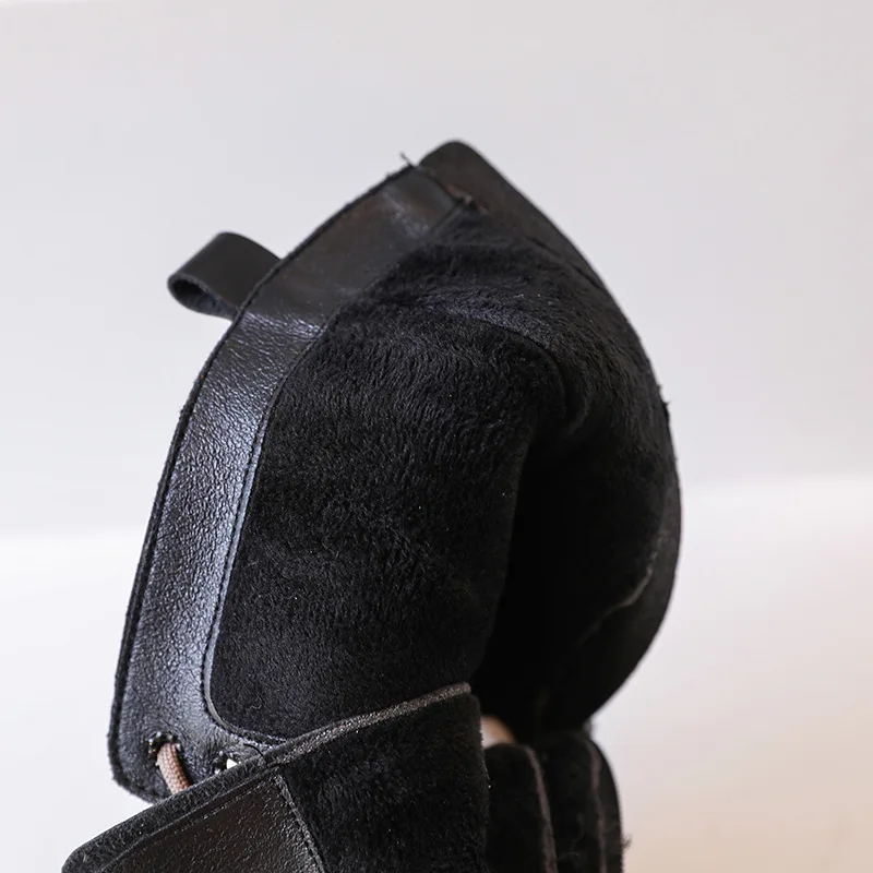 Girls High Boots Kids Fashion Solid Black Uniform Party Shoes Zip Winter Warm Breathable Low Heels Children Boots