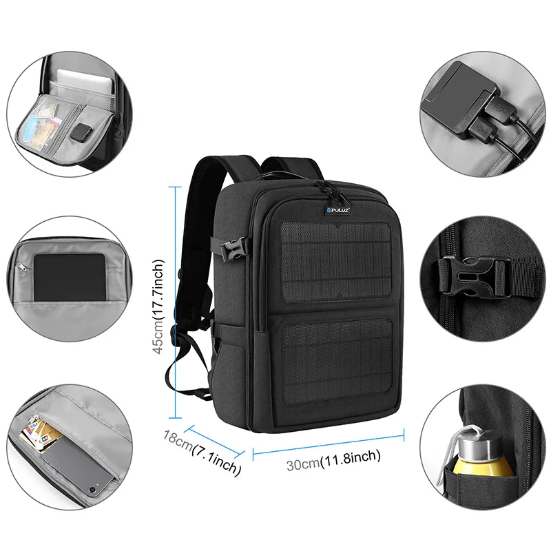 Outdoor Waterproof Scratch-proof Dual Shoulders 14W Solar USB Charging Portable Lens Camera Backpack Bag for Digital Camera