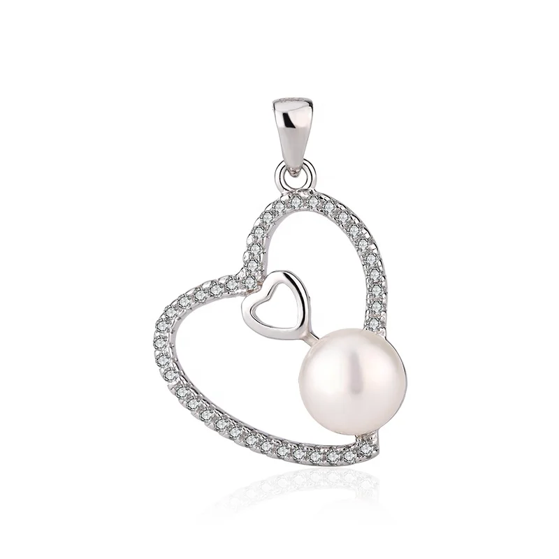 Double Love Heart Dainty Charm Necklace Zircon Fresh Water Pearl Jewelry 925 Sterling Silver Pendants Minimalist Jewelry
