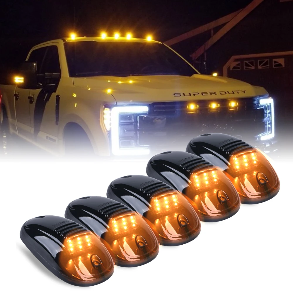 Amber LED Cab Roof Top Clearance Light Assembly Smoked Lens Marker Running Lamps For Pickup Trucks Ford  Dodge Ram GMC