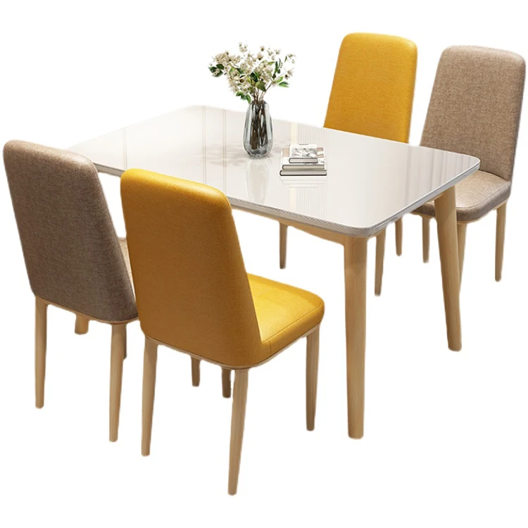 modern nordic white rectangular dining table with  4 chairs set