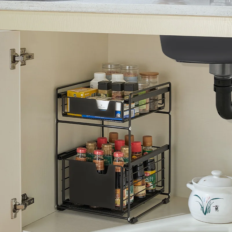 Multi-functional 2-layer Metal Wire Kitchen Corner Shelf under the Sink Bathroom Storage Rack