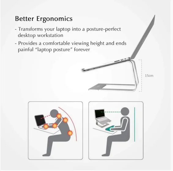 
Ergonomic Aluminum Computer Riser Laptop Stand Laptops Elevator for Desk, Metal Holder Compatible with Mac MacBook Pro Air 
