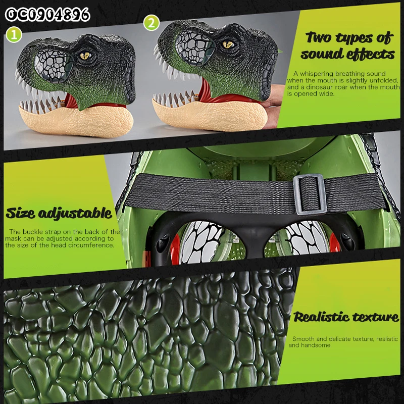 Realistic cosplay hard plastic dinosaur party mask helmet toy for kids