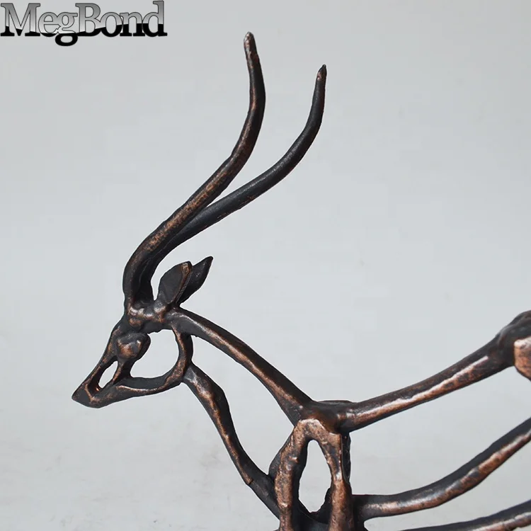 Cast iron metal animal antique brass antelope sculpture,  abstract deer figurine for home decor